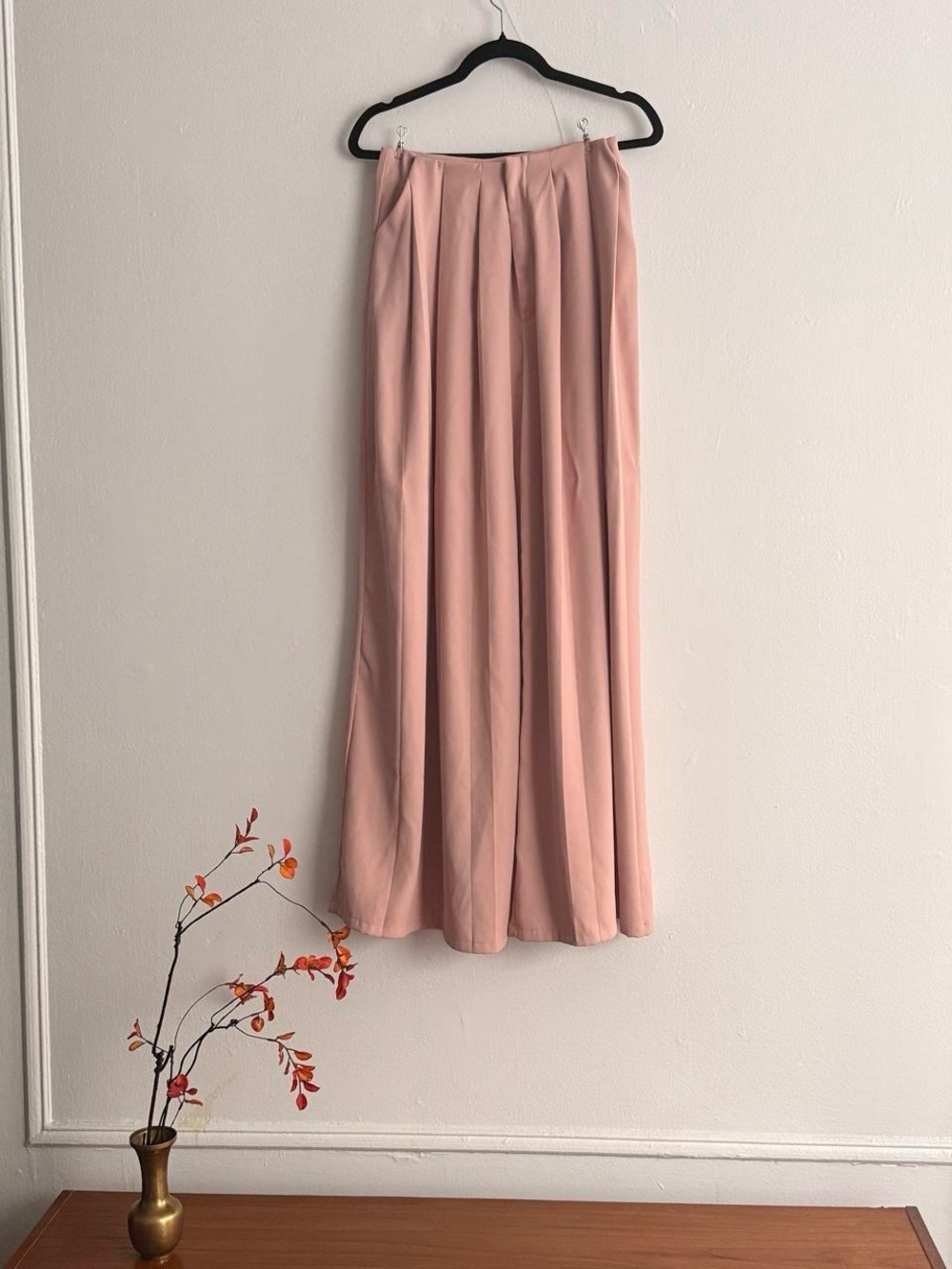 Women's Blush Pink Pleated Wide leg Pant